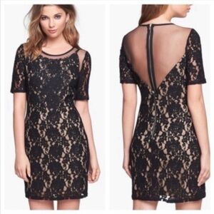 ASTR Black Mesh Floral Lace Bodycon Mini Dress